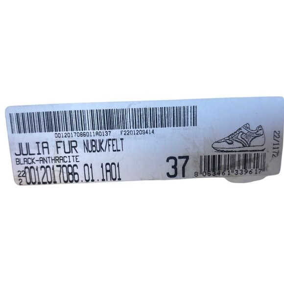 Voile Blanche Julia Fur Sneakers Black Grey Metallic Calfskin Felt Size 37 6.5-7 - Picture 16 of 16